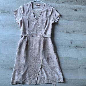 Rungolee animal print Dress S faux wrap pockets silk‎ dress v-neck tie waist